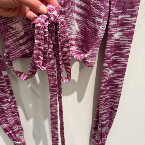 Alexis Loli Purple & White Long Sleeve Crop Wrap Top Size XS - Picture 4 of 9